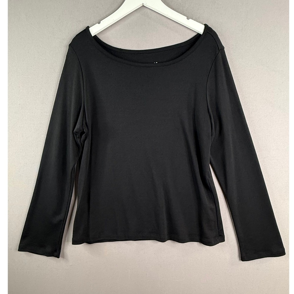 wool& Bell Sleeve Top Womens XXL Black Merino Wool Blend Boat Neck Minimalist